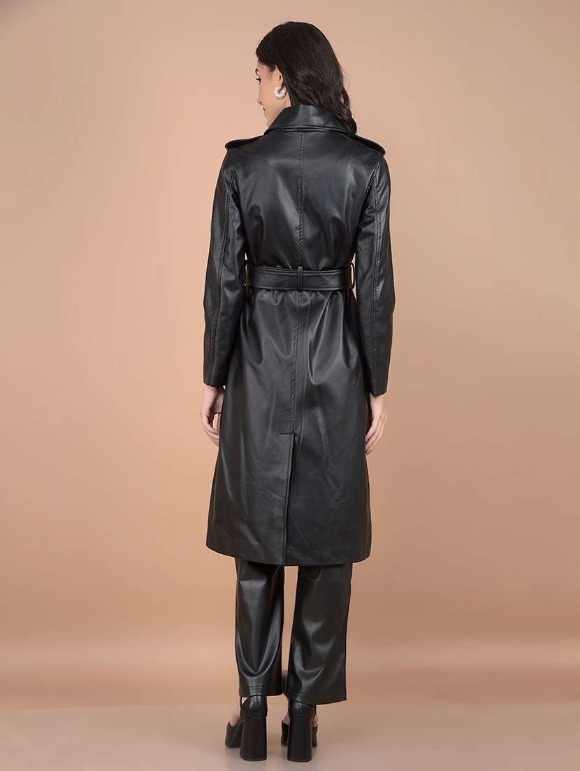 women solid long sleeve trench coat - 21713447 - Standard Image - 4