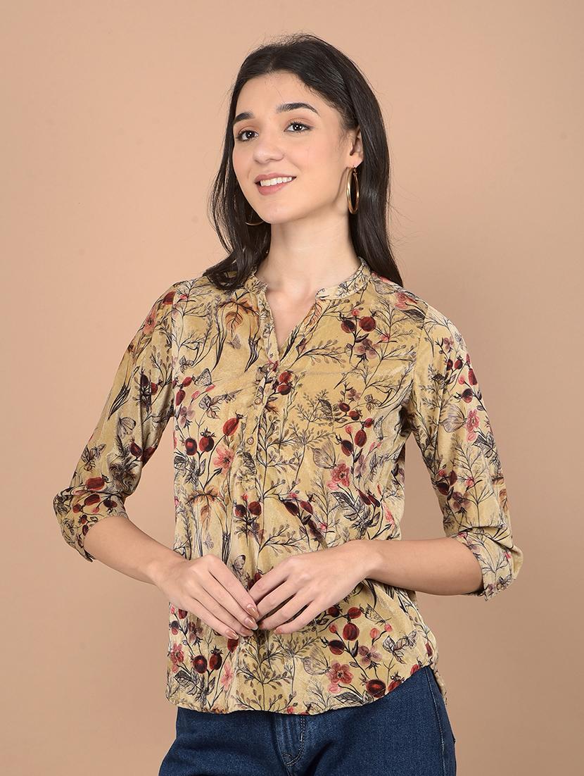 women printed mandarin neck regular top - 21713457 -  Standard Image - 1