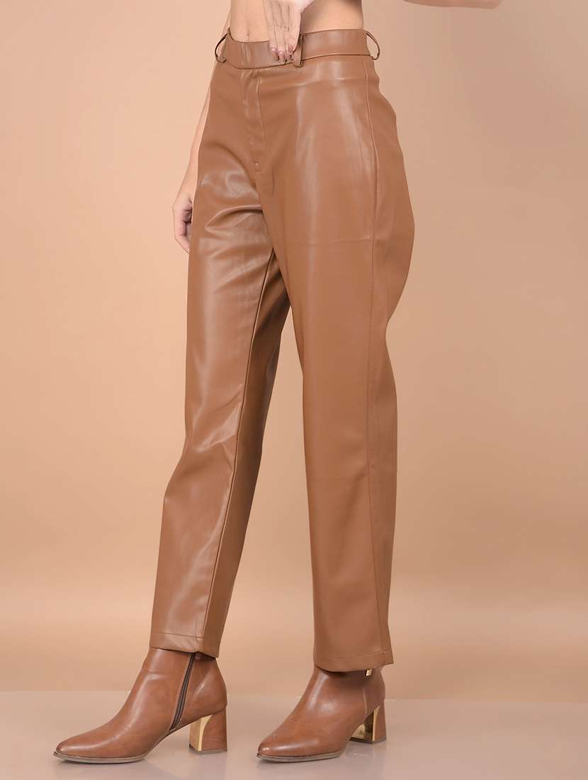 women solid leather trouser - 21713459 -  Standard Image - 1
