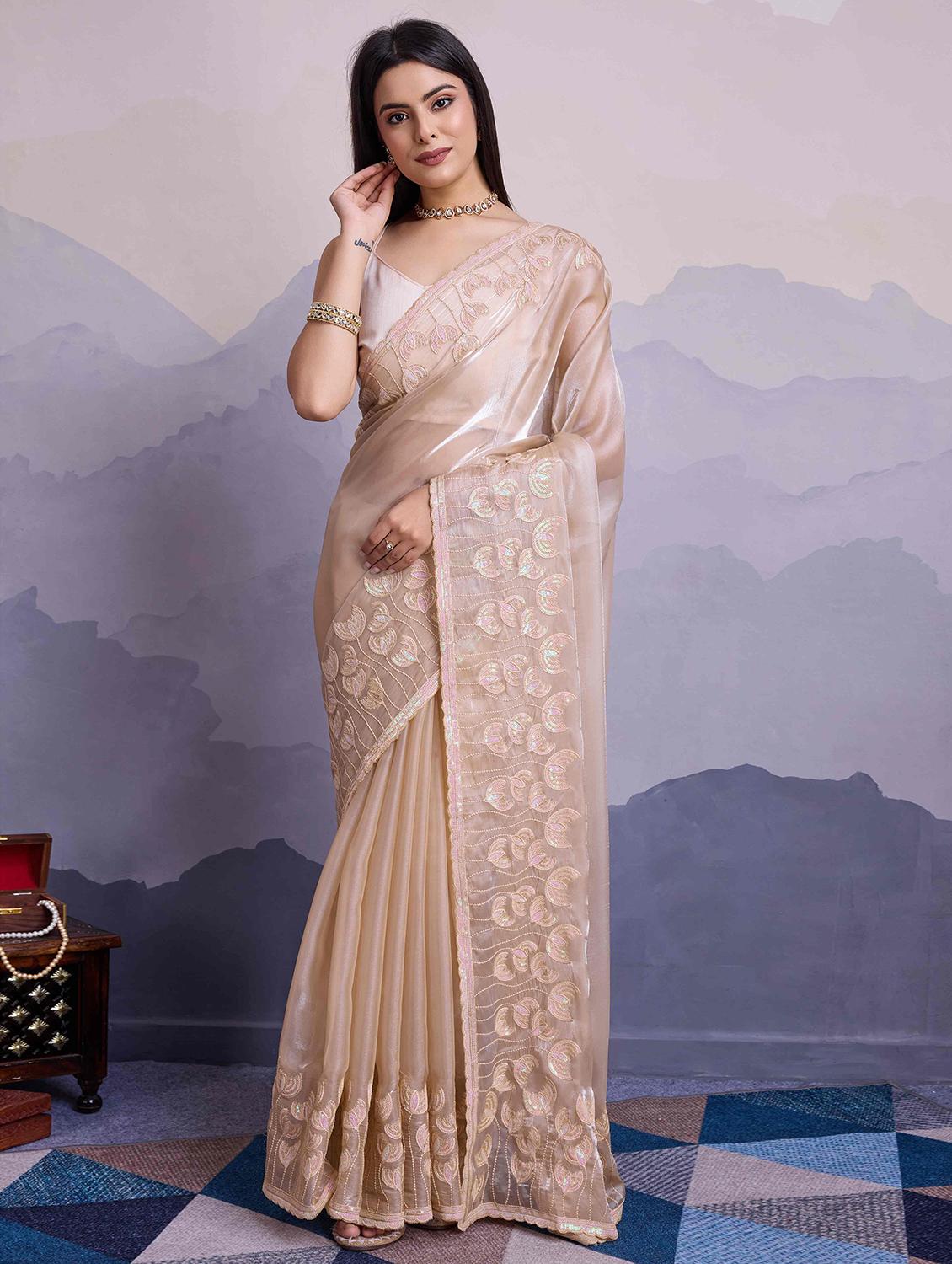 women sequin work embroidered saree with blouse - 21713566 -  Zoom Image - 0
