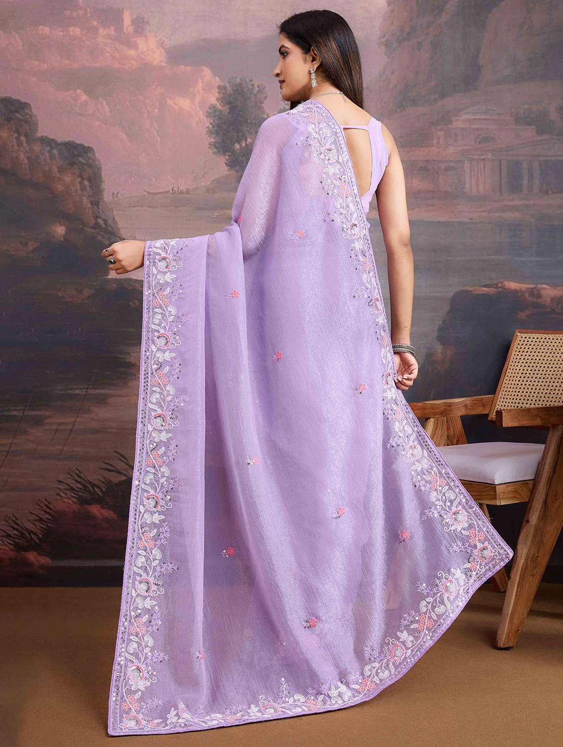 women lavender embroidered saree with blouse - 21713598 -  Standard Image - 1