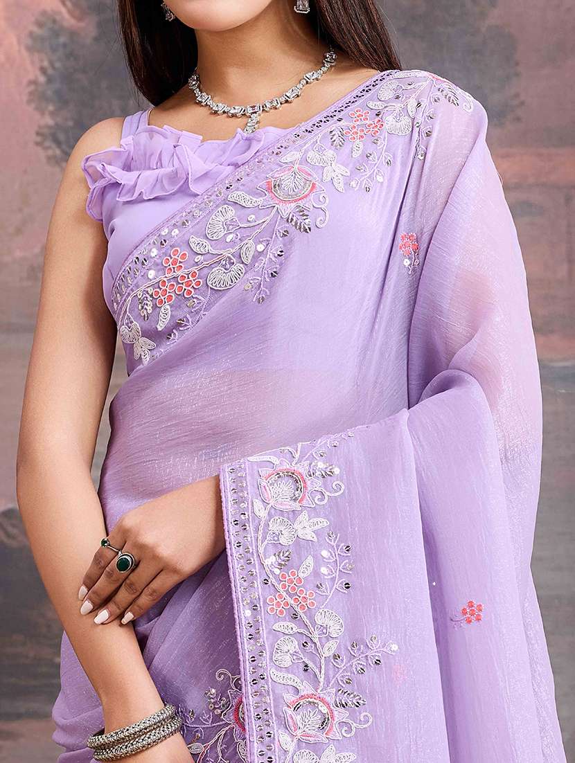 women lavender embroidered saree with blouse - 21713598 -  Standard Image - 4