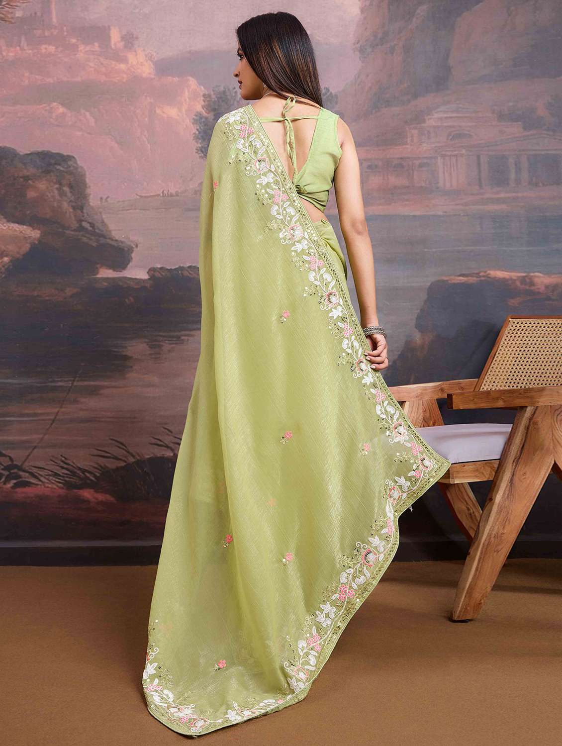 women neo mint embroidered saree with blouse - 21713600 -  Standard Image - 1