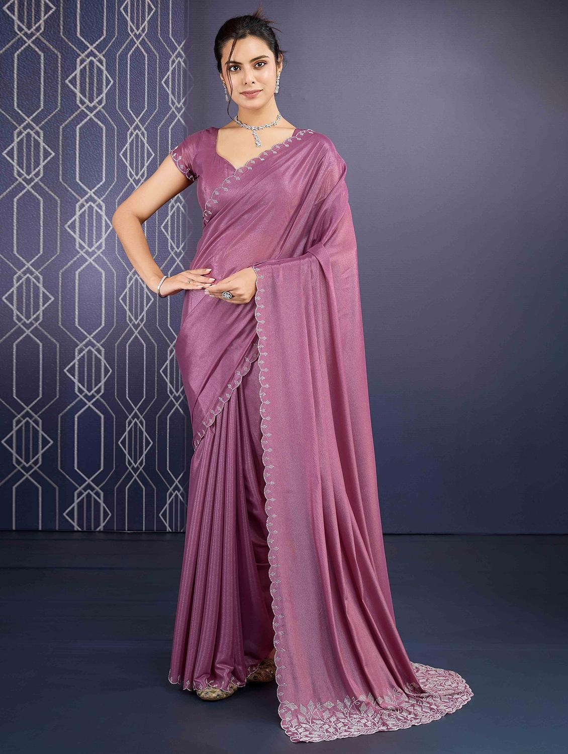 women mauve embellished saree with blouse - 21713614 -  Zoom Image - 0