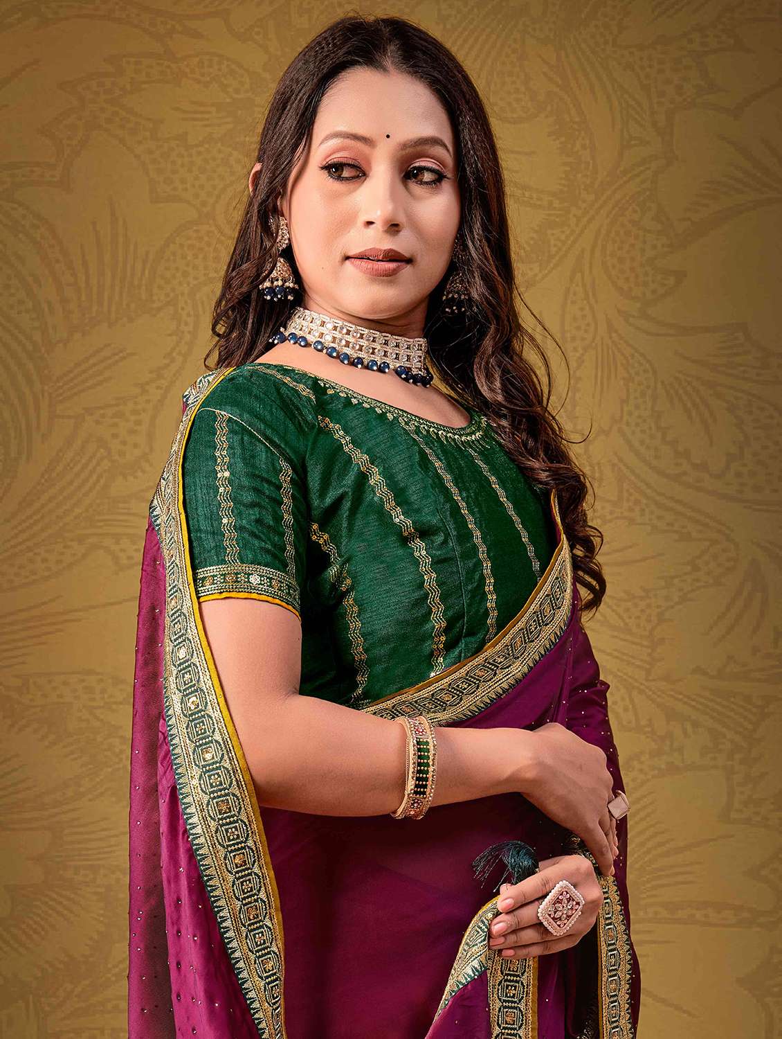 women magenta embellished lace work saree with blouse - 21713618 -  Standard Image - 1