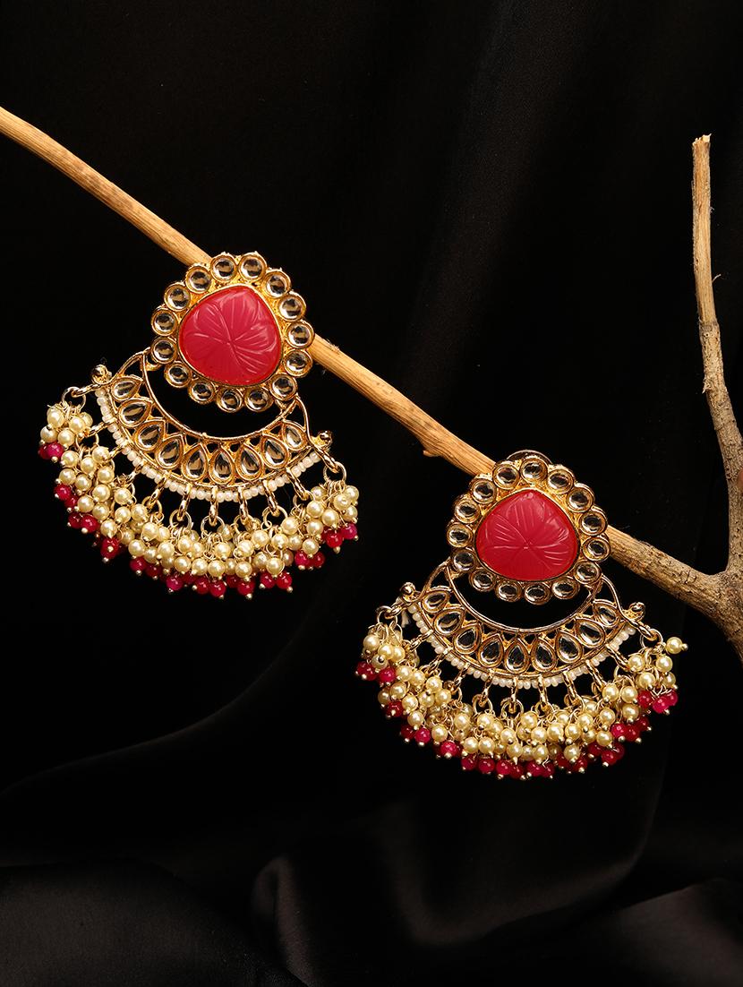 women pink and gold chandbali drop earrings - 21713749 - Zoom Image - 0