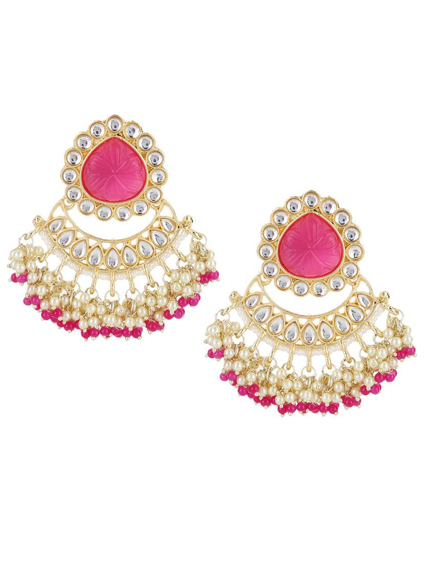 women pink and gold chandbali drop earrings - 21713749 - Standard Image - 1
