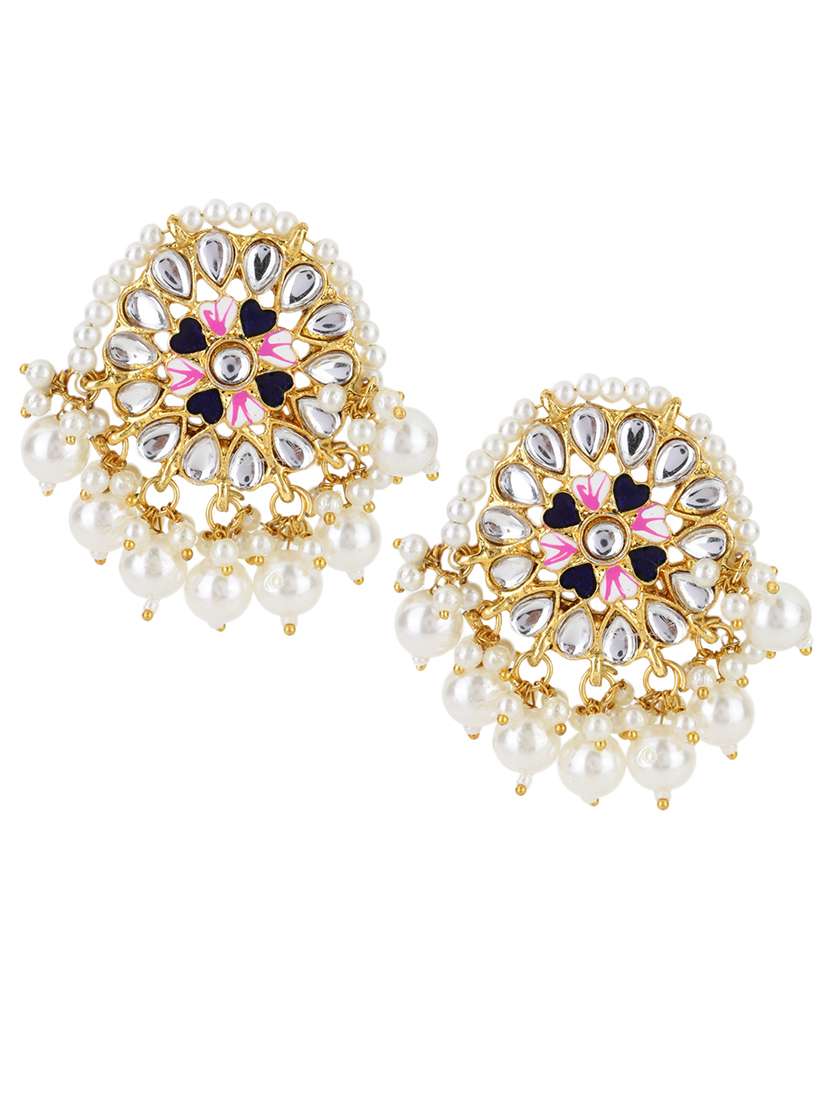 women pearl kundan stone drop earring - 21713753 -  Standard Image - 1