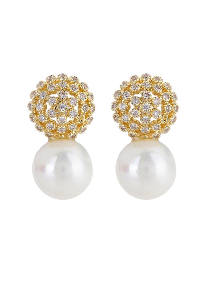 golden crown pearl drop stud earrings - 21713763 - Standard Image - 1