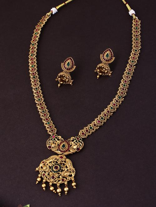 antique gold toned stone studded jewellery set - 21713799 -  Standard Image - 0