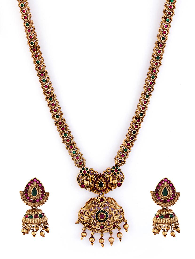 antique gold toned stone studded jewellery set - 21713799 - Standard Image - 1