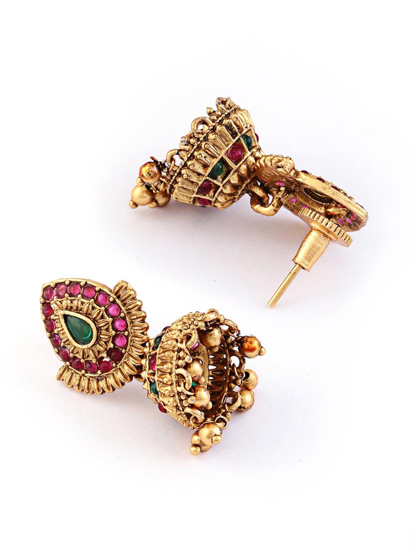 antique gold toned stone studded jewellery set - 21713799 - Standard Image - 4