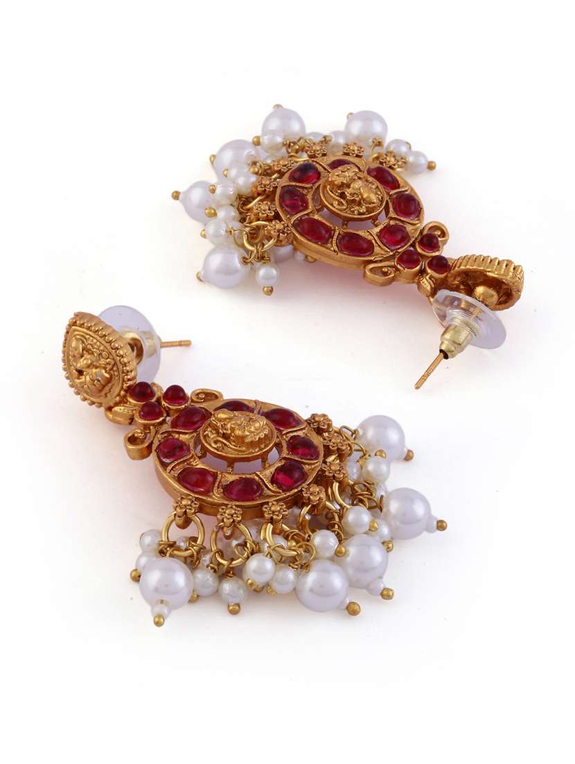 gold-plated red stone embellished jewellery set - 21713804 -  Standard Image - 4