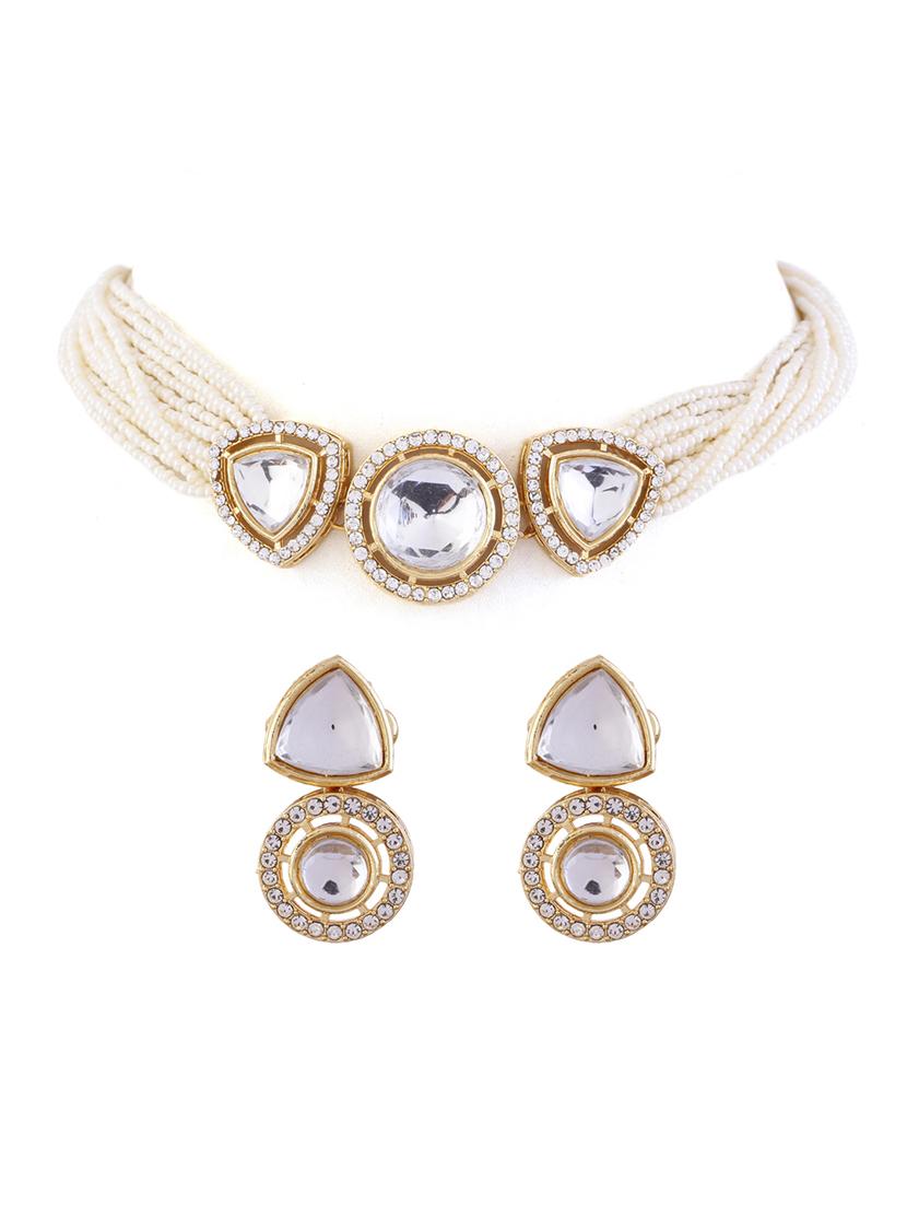 pearl kundan stone studded jewellery set - 21713807 -  Standard Image - 1