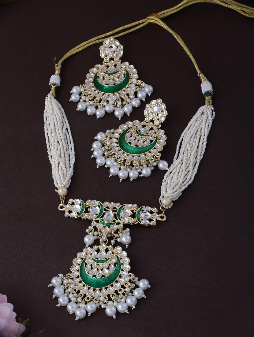 green kundan & pearls jewellery set - 21713808 - Zoom Image - 0
