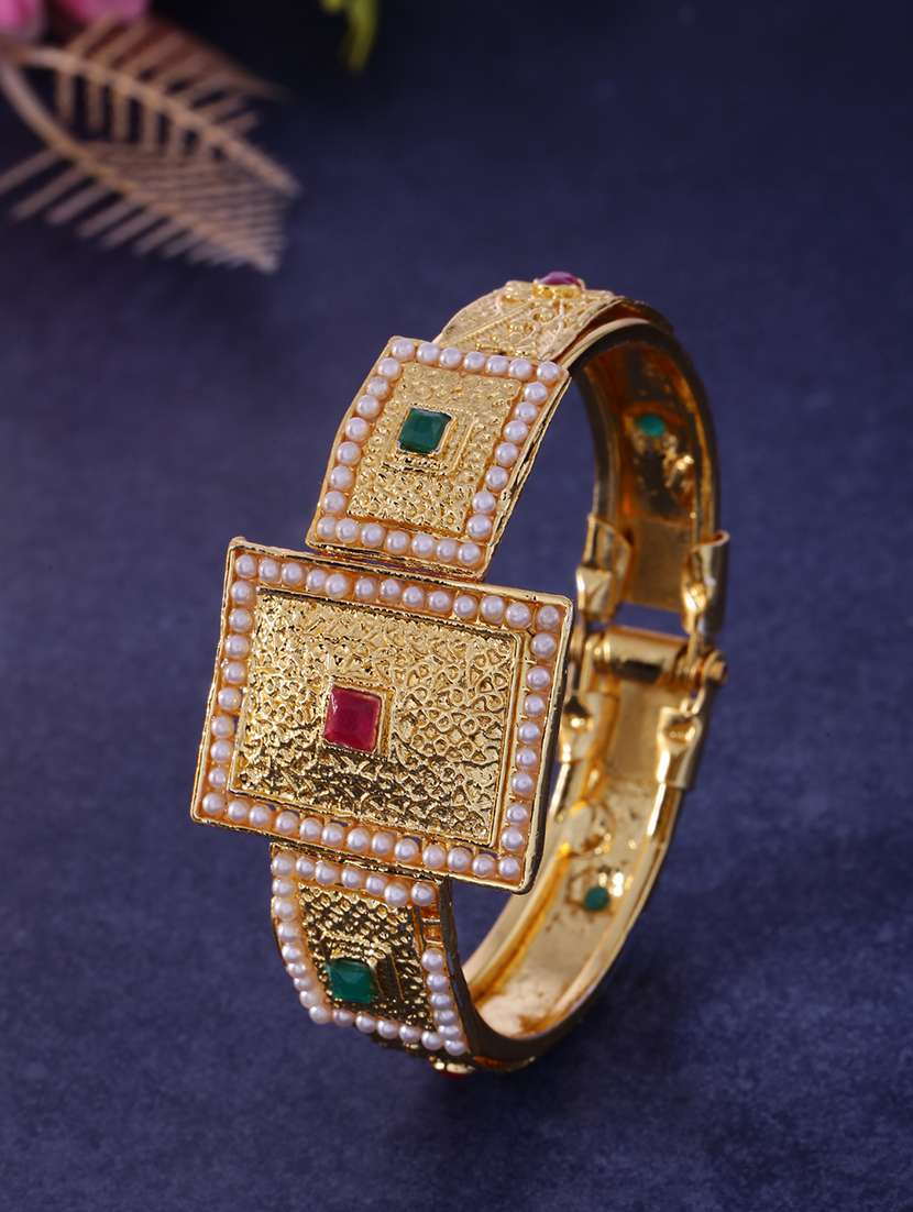 ethnic gold-plated pearl studded bangle  - 21713836 -  Standard Image - 1