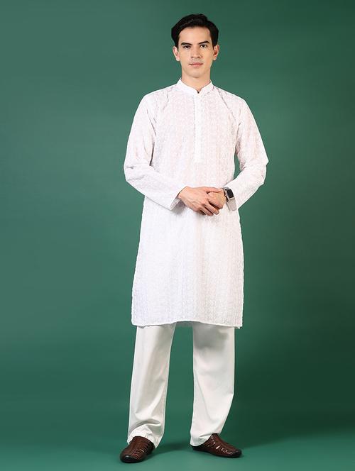 men mandarin neck kurta pyjama ethnic wear set - 21713859 - Standard Image - 0