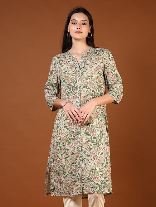 women three quarter sleeves straight kurta - 21713864 -  Standard Image - 0