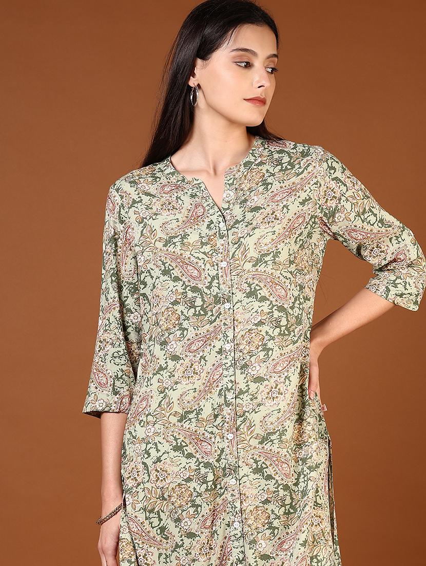 women three quarter sleeves straight kurta - 21713864 - Standard Image - 4