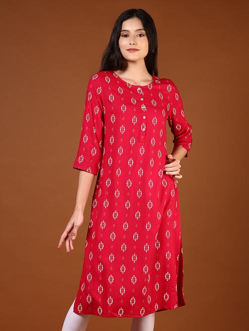 women three quarter sleeves straight kurta - 21713870 - Standard Image - 0