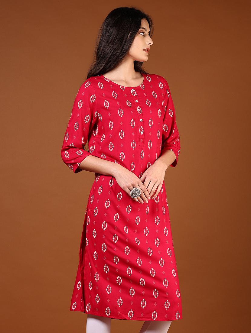 women three quarter sleeves straight kurta - 21713870 - Standard Image - 1