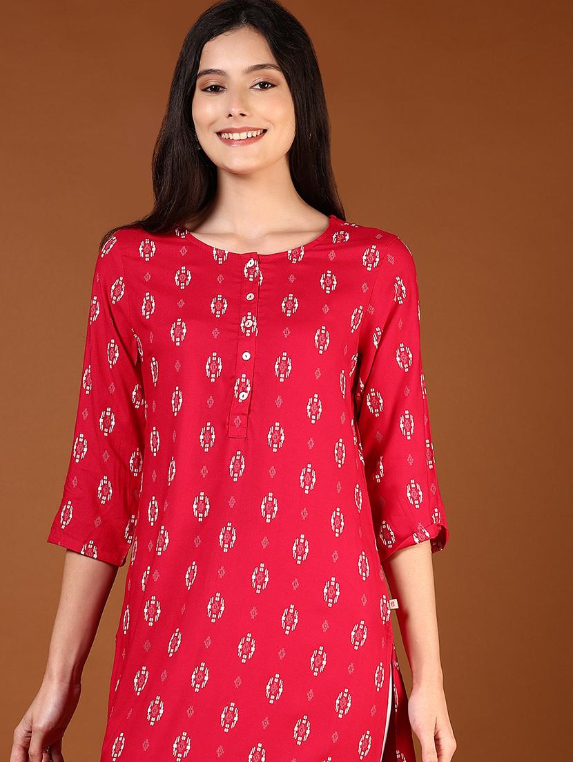 women three quarter sleeves straight kurta - 21713870 - Standard Image - 4