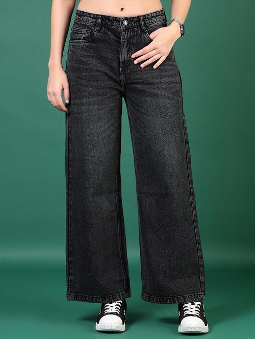 women solid mid rise wide leg jean - 21713880 - Standard Image - 0