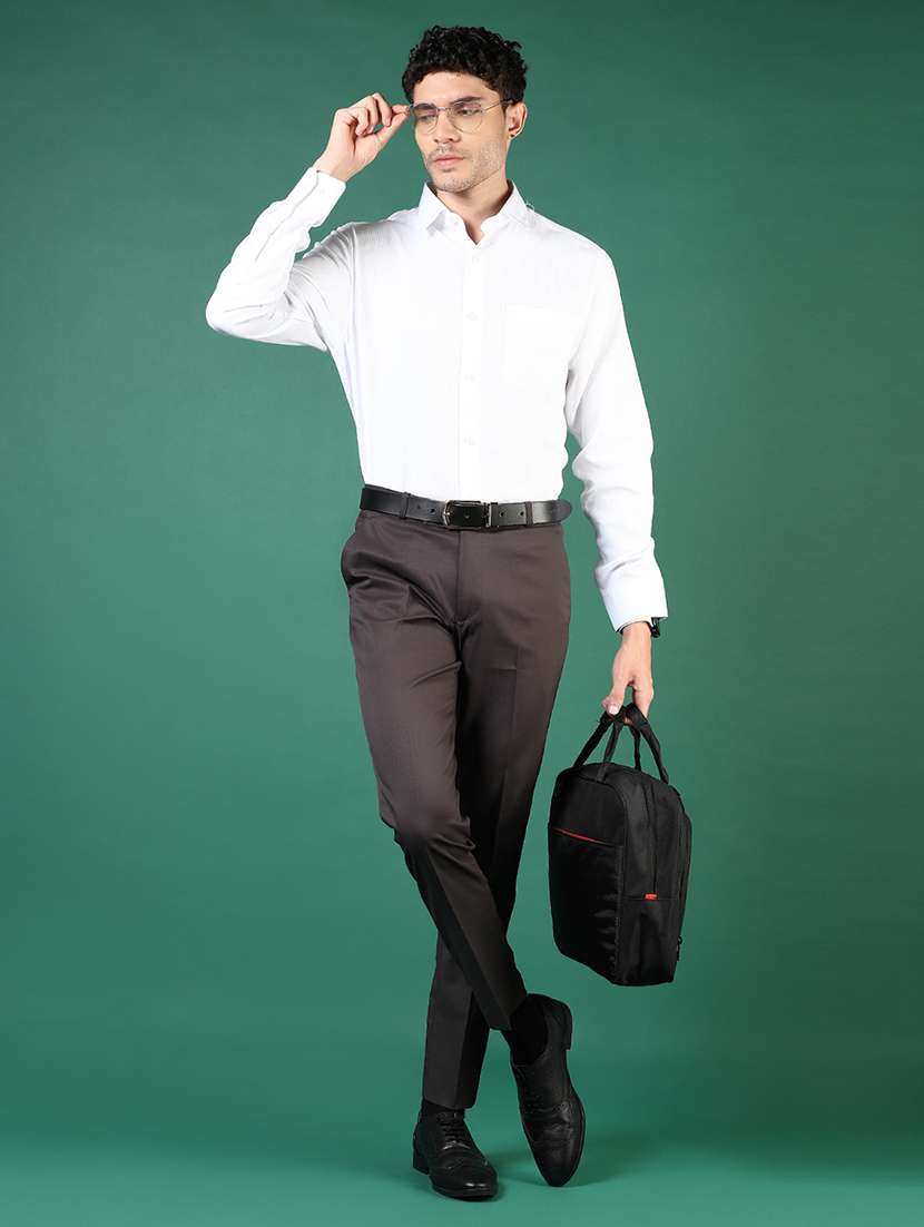 men solid mid rise flat front formal trouser - 21713885 -  Standard Image - 4