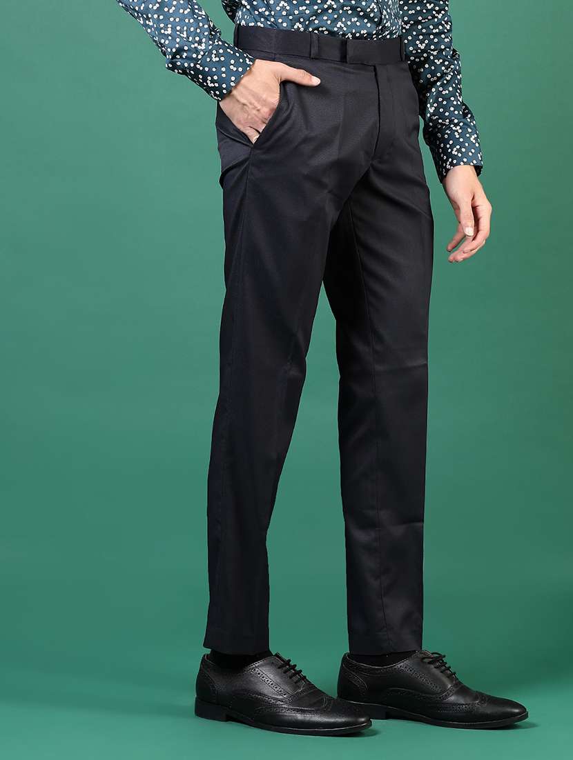 men solid mid rise flat front formal trouser - 21713886 - Standard Image - 1