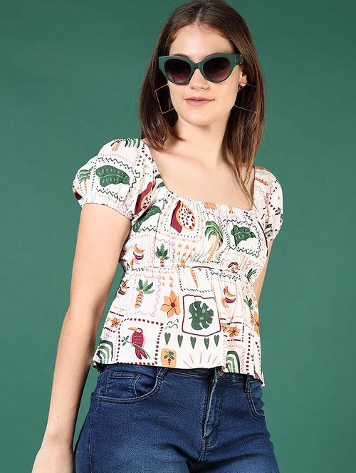women printed puff sleeves peplum top - 21713888 -  Standard Image - 0