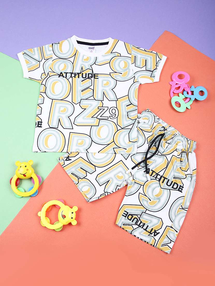 boys printed t-shirt & shorts casual wear sets