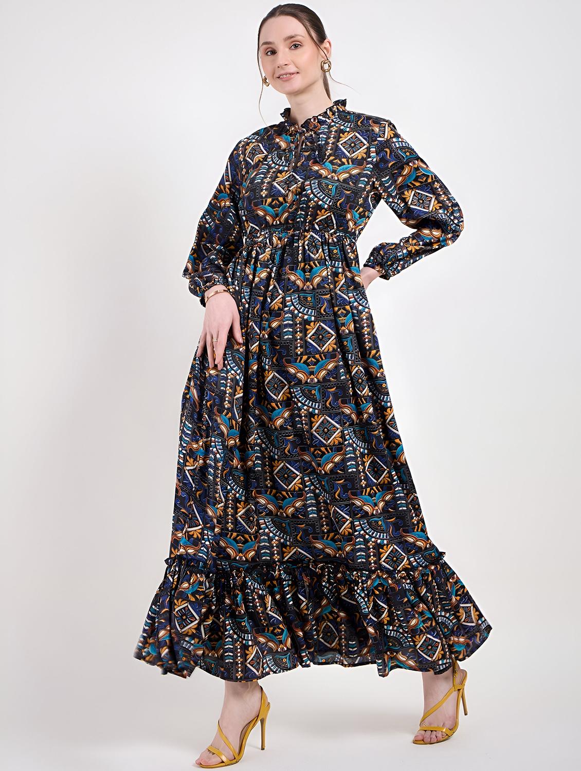 women printed tie up neck tiered dress - 21713977 -  Standard Image - 1
