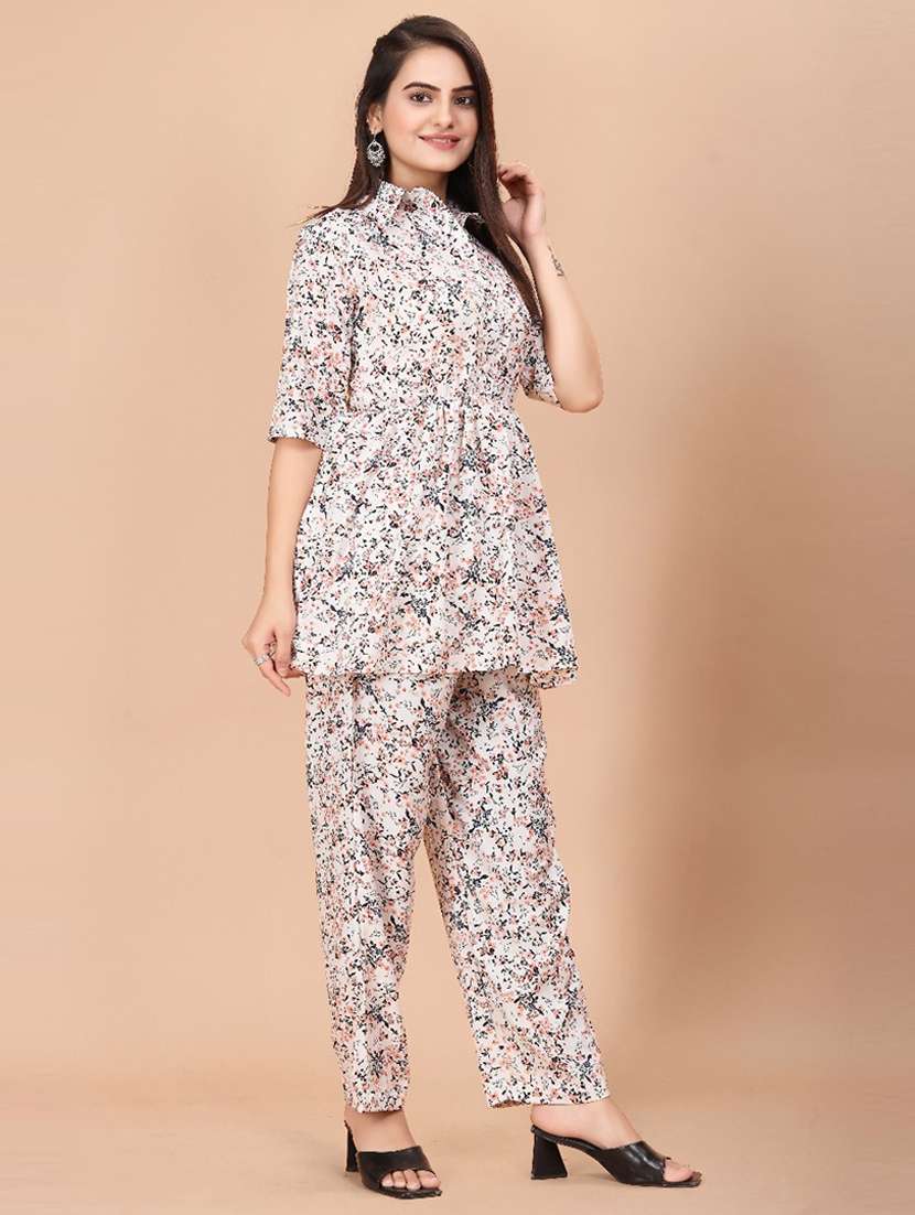 women floral printed shirt collar neck co-ord sets - 21714066 - Standard Image - 1