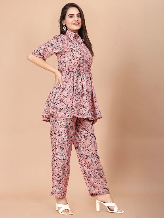 women floral printed shirt collar neck co-ord sets - 21714068 - Standard Image - 1