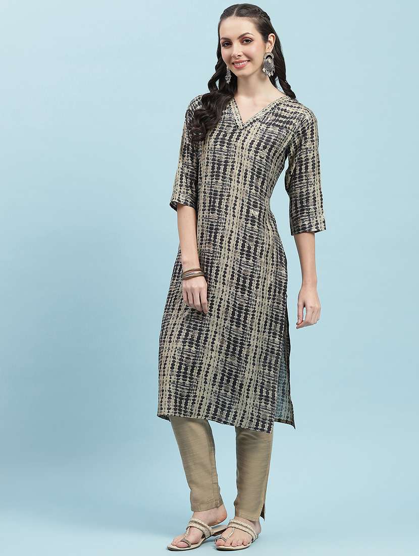 women printed three quarter sleeves straight kurta - 21714235 -  Standard Image - 1