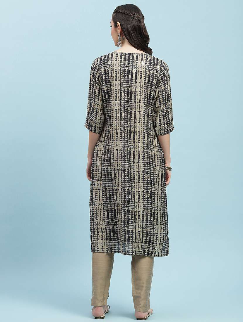 women printed three quarter sleeves straight kurta - 21714235 -  Standard Image - 4