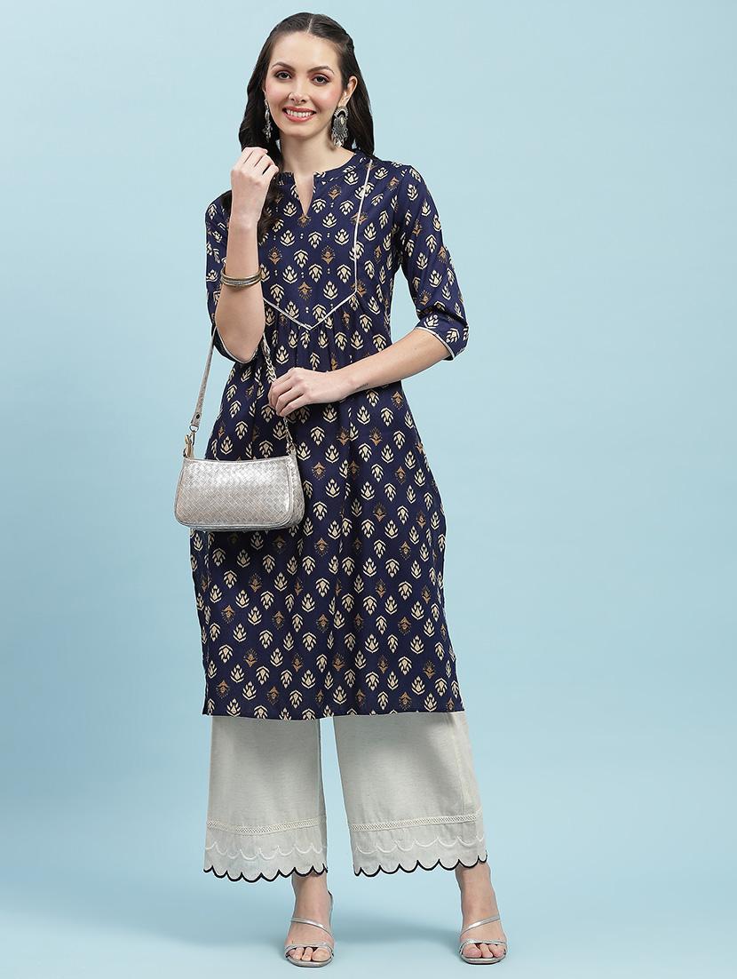 women printed three quarter sleeves straight kurta - 21714237 - Zoom Image - 0