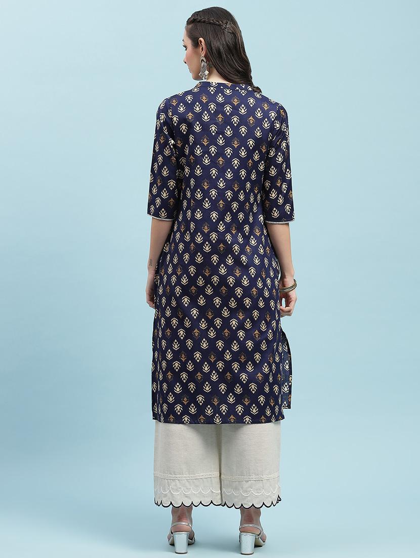 women printed three quarter sleeves straight kurta - 21714237 - Standard Image - 4