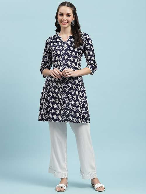 women printed three quarter sleeve straight kurta - 21714240 - Standard Image - 0