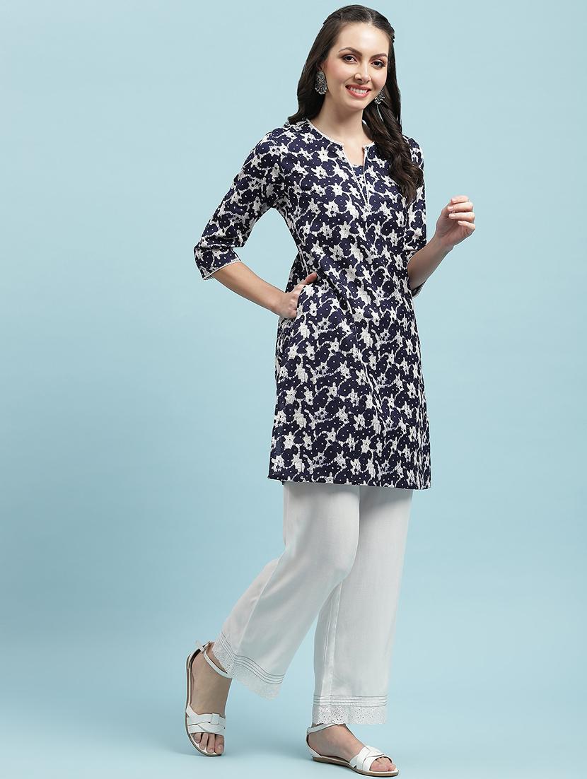 women printed three quarter sleeve straight kurta - 21714240 -  Standard Image - 1