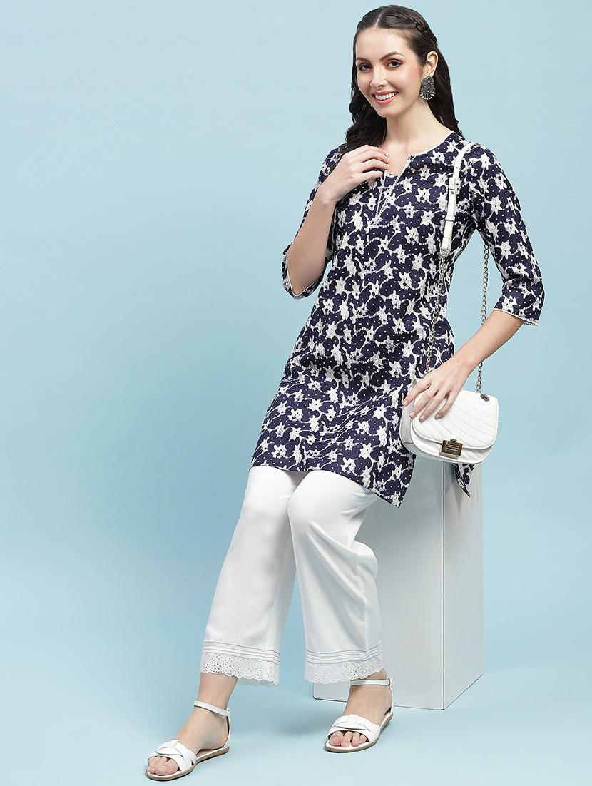 women printed three quarter sleeve straight kurta - 21714240 - Standard Image - 4