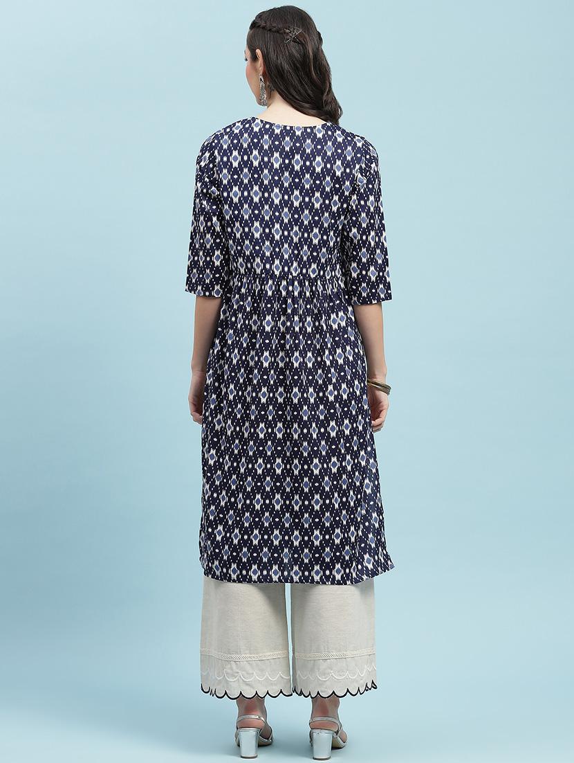women printed three quarter sleeve straight kurta - 21714241 - Standard Image - 4