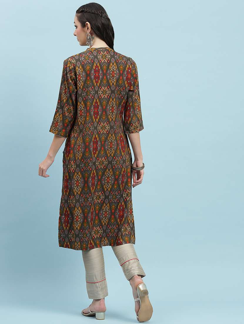 women printed three quarter sleeve straight kurta - 21714242 -  Standard Image - 4