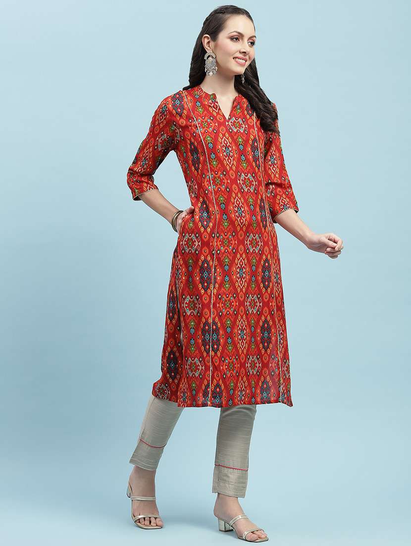 women printed three quarter sleeve straight kurta - 21714243 -  Standard Image - 1