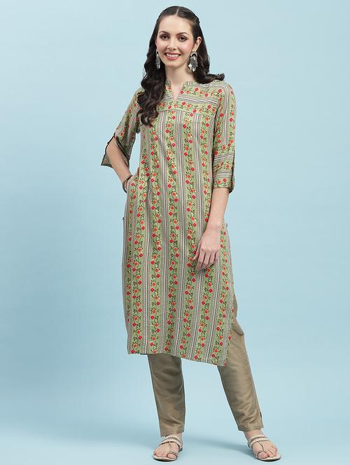 women printed three quarter sleeve straight kurta - 21714244 -  Standard Image - 0