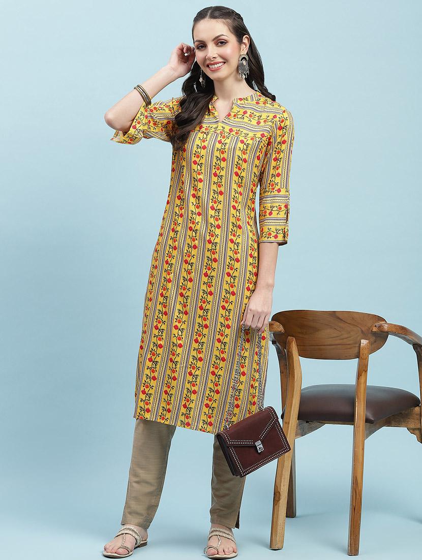 women printed three quarter sleeve straight kurta - 21714245 - Zoom Image - 0