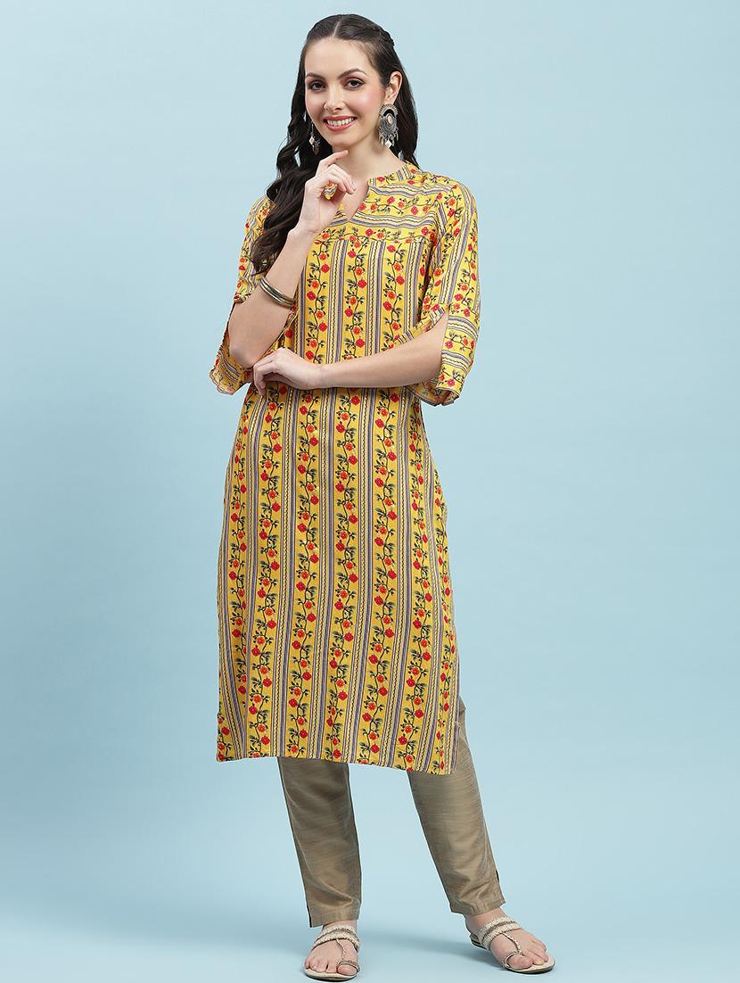 women printed three quarter sleeve straight kurta - 21714245 -  Standard Image - 1