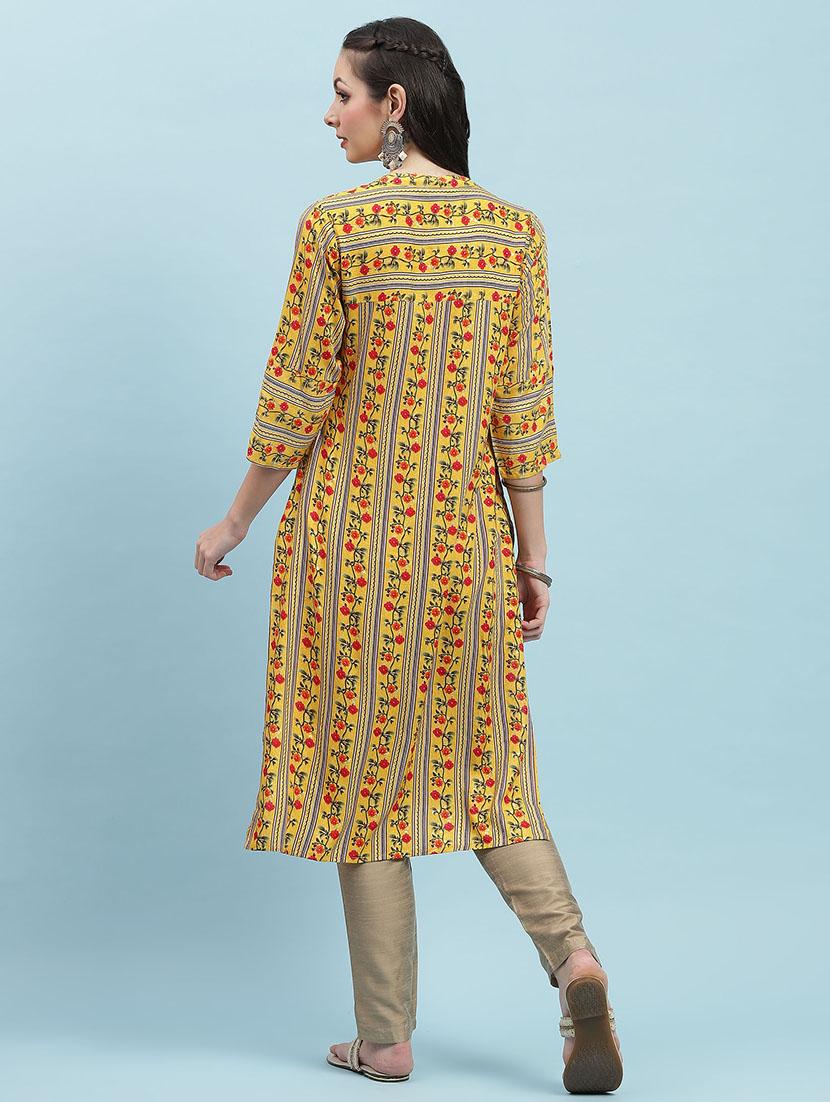 women printed three quarter sleeve straight kurta - 21714245 - Standard Image - 4