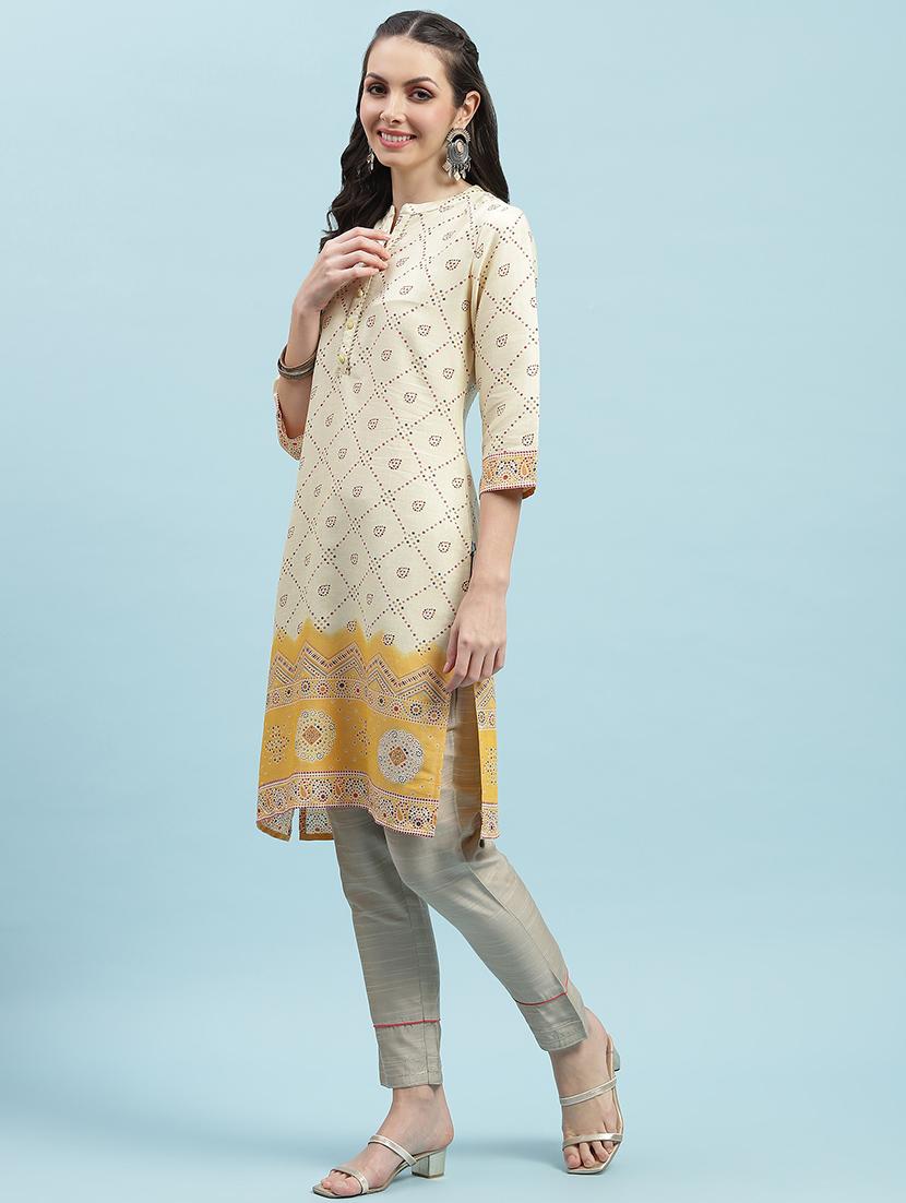 women printed three quarter sleeve straight kurta - 21714246 -  Standard Image - 1