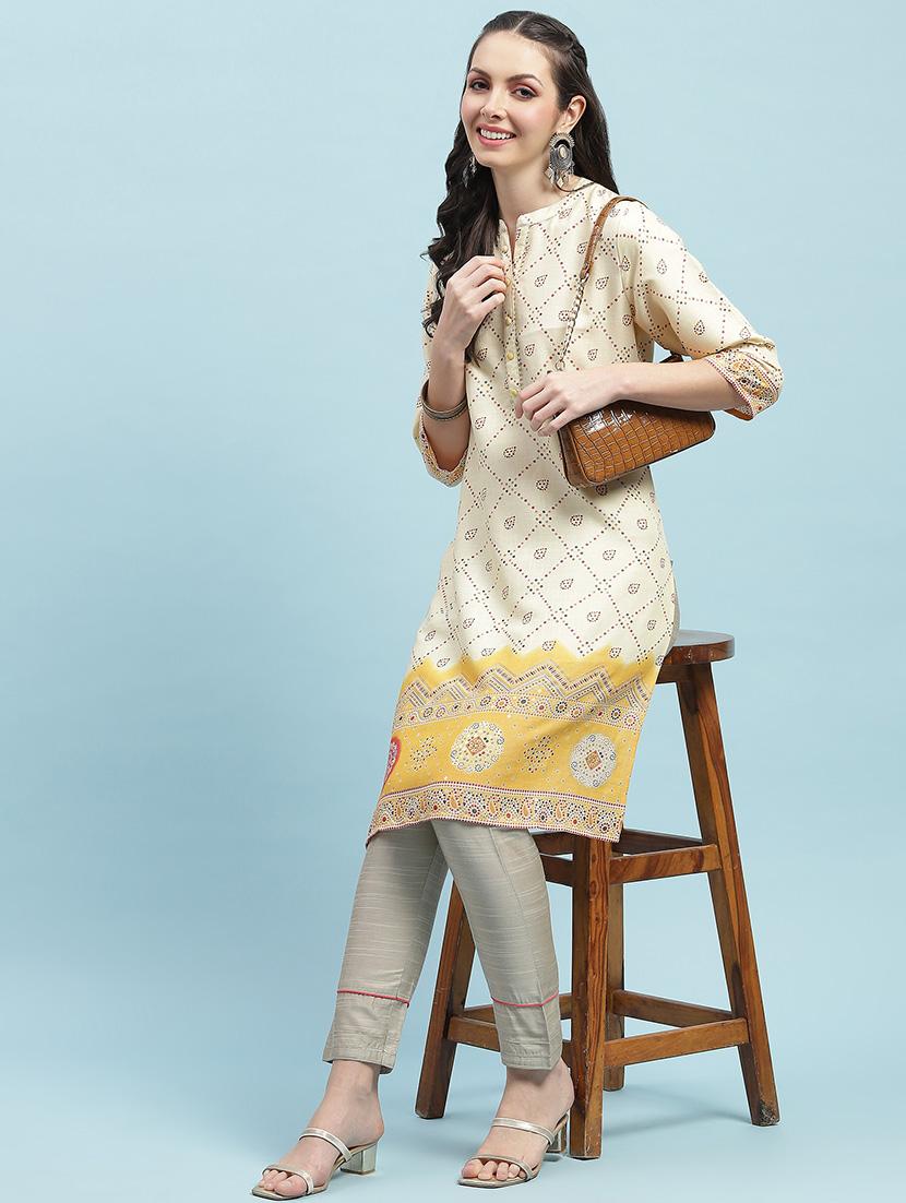 women printed three quarter sleeve straight kurta - 21714246 - Standard Image - 4